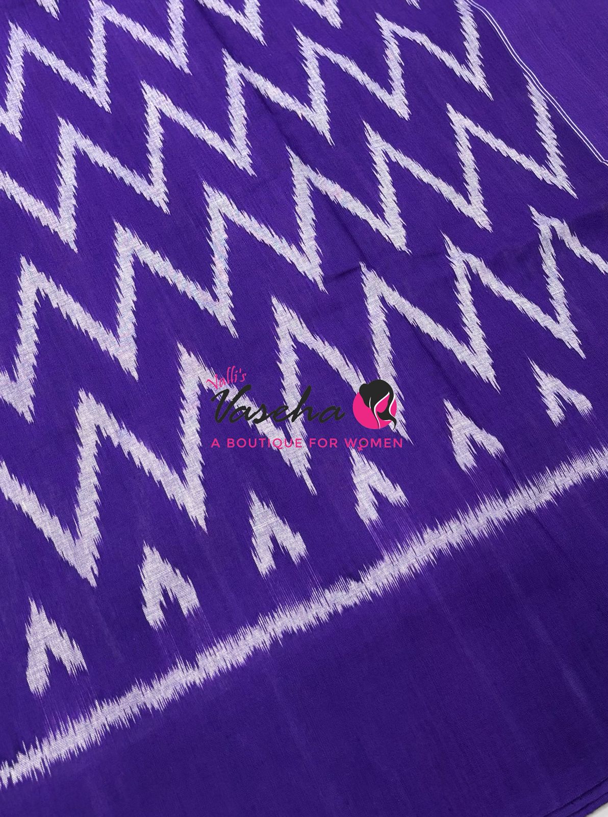Double Ikkat Pure Cotton Saree -  Blue With Red  - VVIKS002