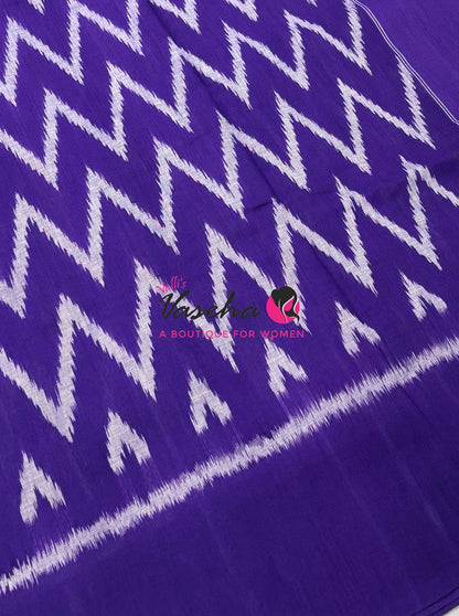 Double Ikkat Pure Cotton Saree -  Blue With Red  - VVIKS002