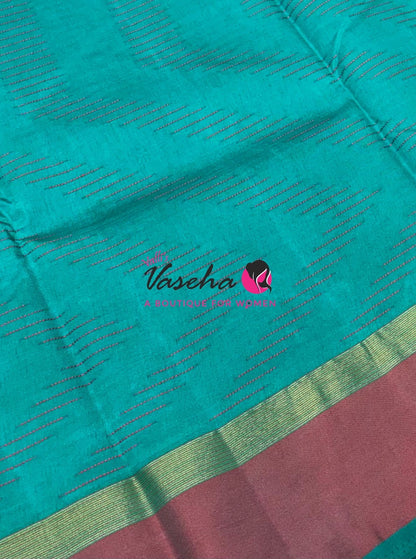 Semi Silk Saree - Thread Work Weaving - Ramar Blue With Maroon - VVSSS0038