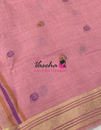 Muga Tissue Linen Saree - Pink  Shade - VVMLT001