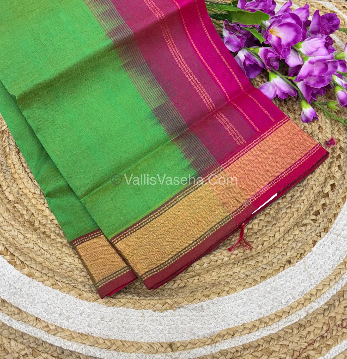 Pure Silk Cotton Sarees - Green & Pink Shade - VVPSC008