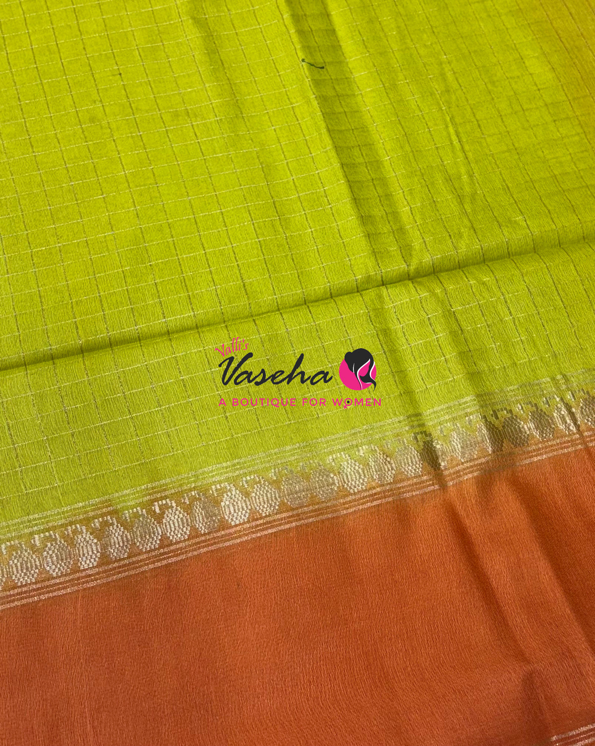 Bhagalpuri Silk | Green With Orange Pink Combo | VVBS011