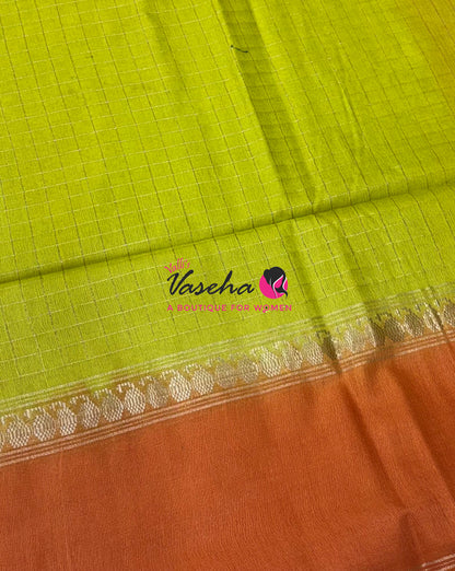 Bhagalpuri Silk | Green With Orange Pink Combo | VVBS011