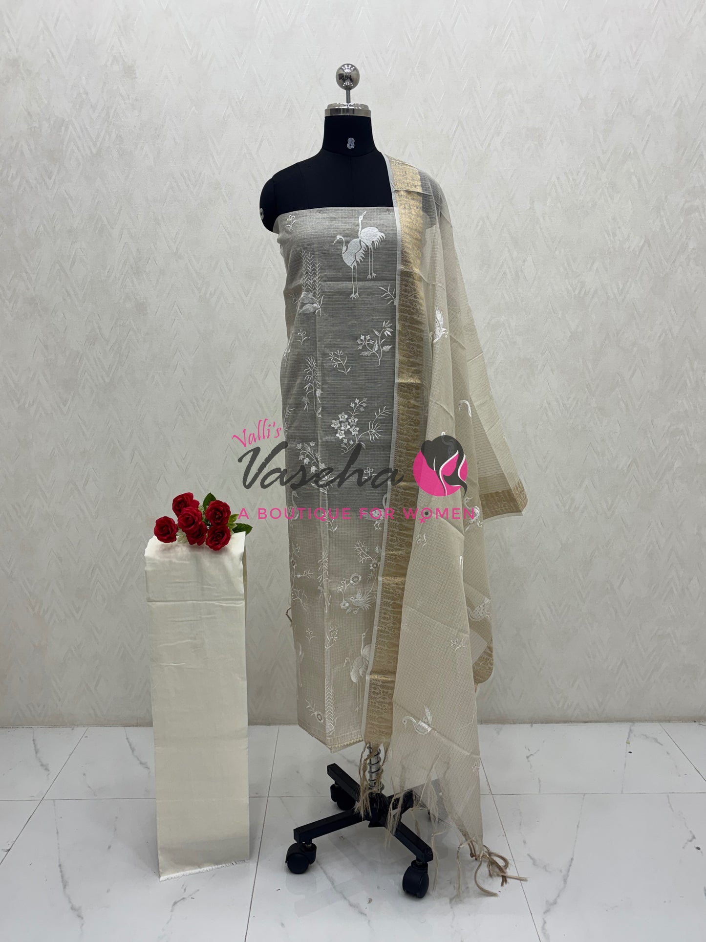 Unstitched Kota Material | Cream Shade | VVUSM074