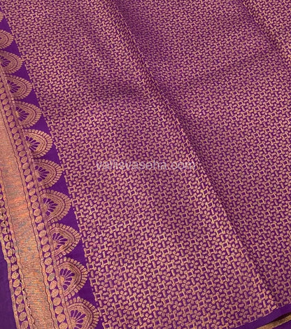 Kanchi Semi Silk - Yellow With Purple - Temple Border  - VVKSS001