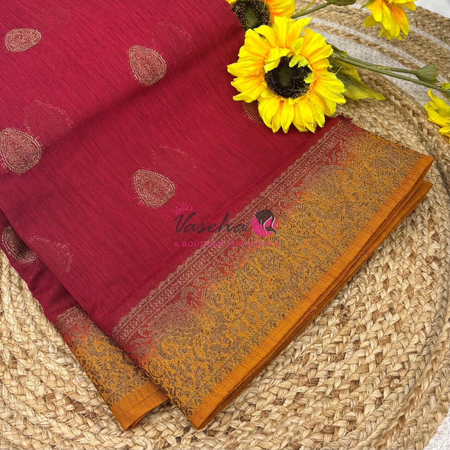 Bamboo Silk Saree- Red with Yellow Shade - VVBSS016