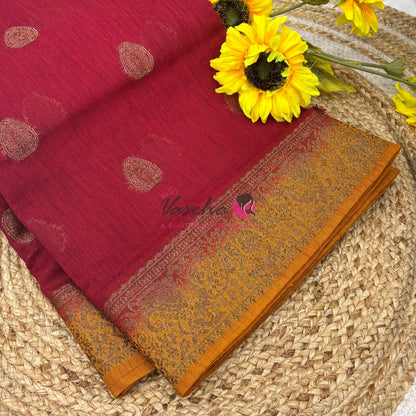 Bamboo Silk Saree- Red with Yellow Shade - VVBSS016