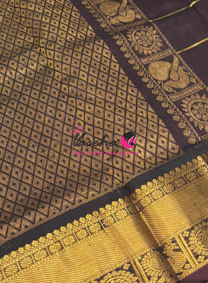 Pure Silk Cotton Saree - Mayil & Chakkaram Design - Orange With Brown  Shade - VVMC001