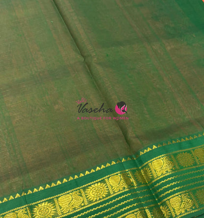 Pure Korvai Silk Cotton - Retta Petta Border - Peach With Green Combo - VVKSC010