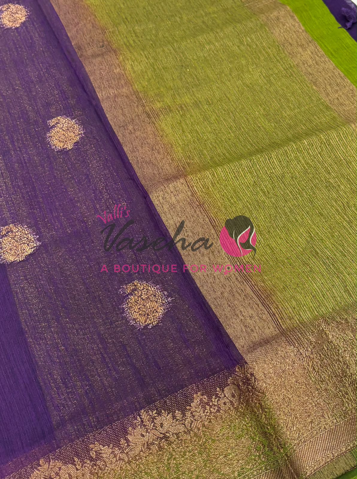 Bamboo Silk Saree- Purple with Green Shade - VVBSS014