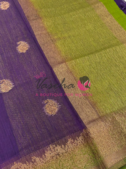 Bamboo Silk Saree- Purple with Green Shade - VVBSS014