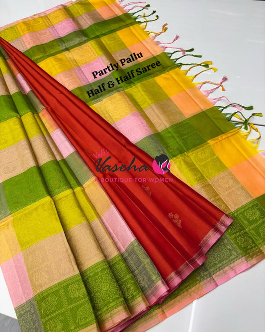 Pure Soft Silk Saree - Partly Pallu -  Half & Half Saree - VVPSS088