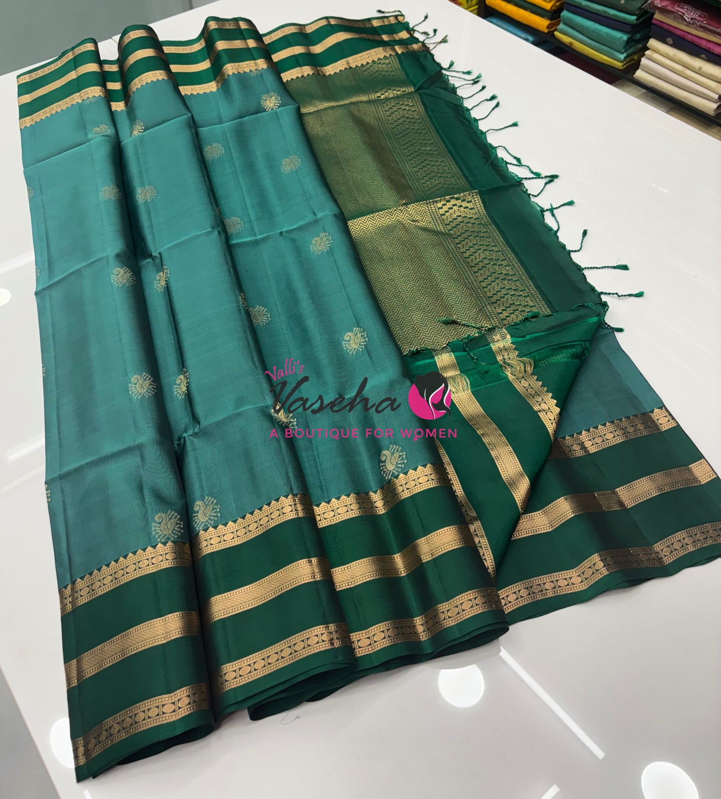 Half Mixed  Soft Silk Saree - Light Ramar Blue & Green - VVPSS077