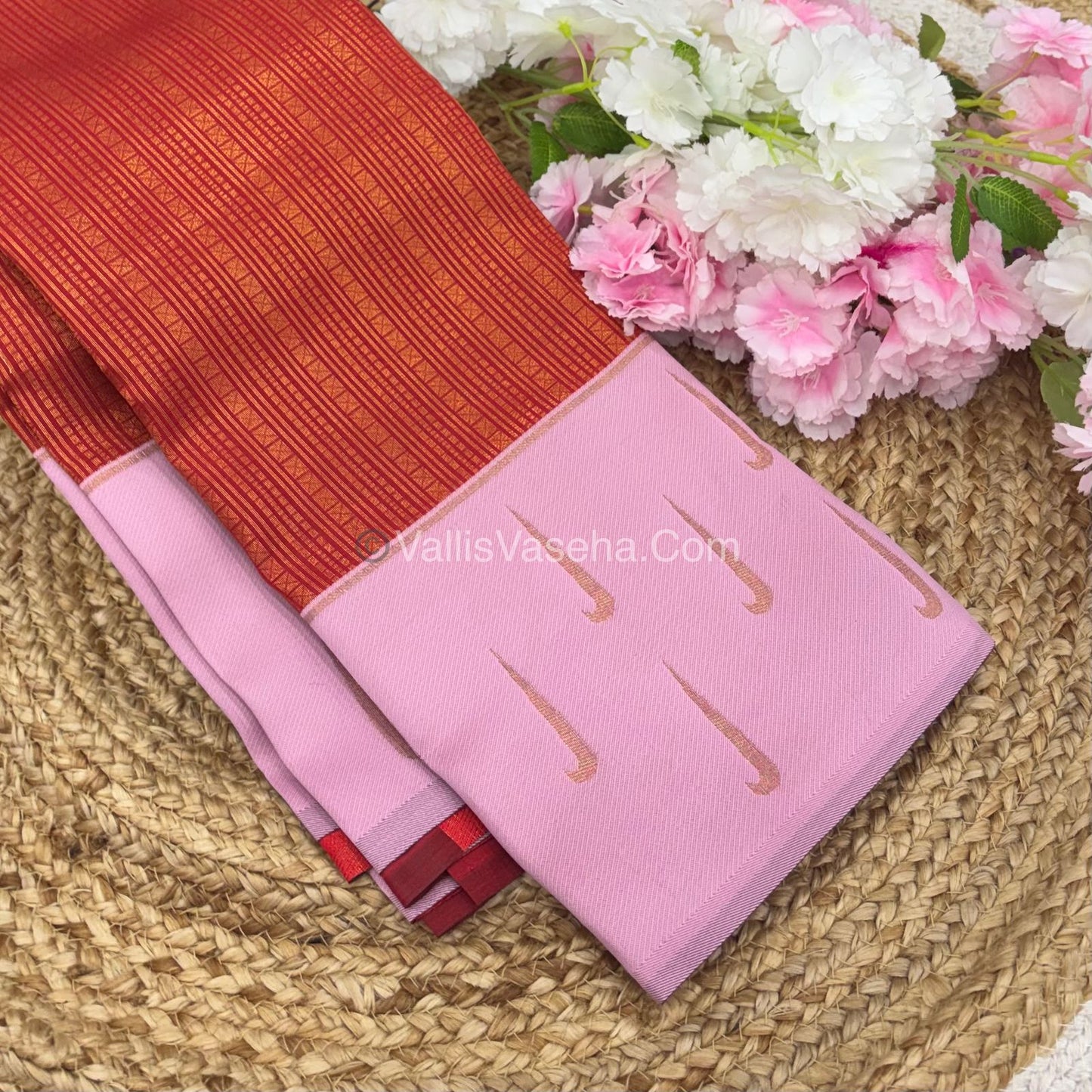 Kanchi Semi Silk - Red with Pink - VVKSS001