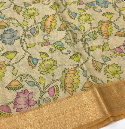 Semi Zari Kota Tissue - Kalamkari design - Mustard Yellow Shade - VVKT001