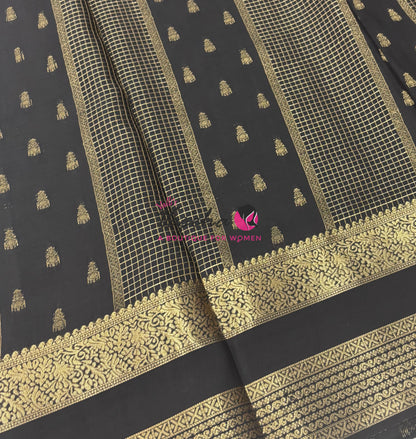 Semi Mysore Crepe Silk  - Black Shade - VVSMC004