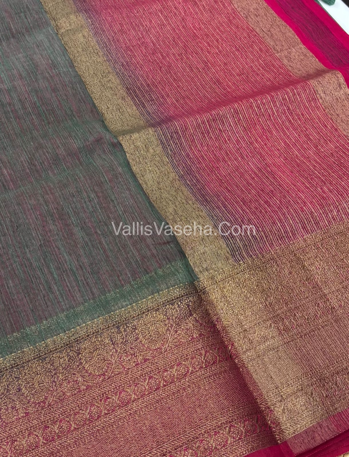 Bamboo Silk Saree -  Green with pink Shade - VVBSS009