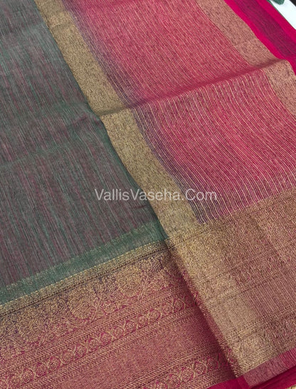 Bamboo Silk Saree -  Green with pink Shade - VVBSS009