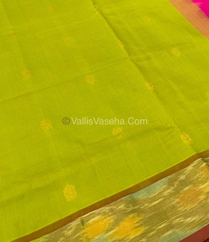 Semi Silk Cotton Saree -  Green & Pink - VVSSC001