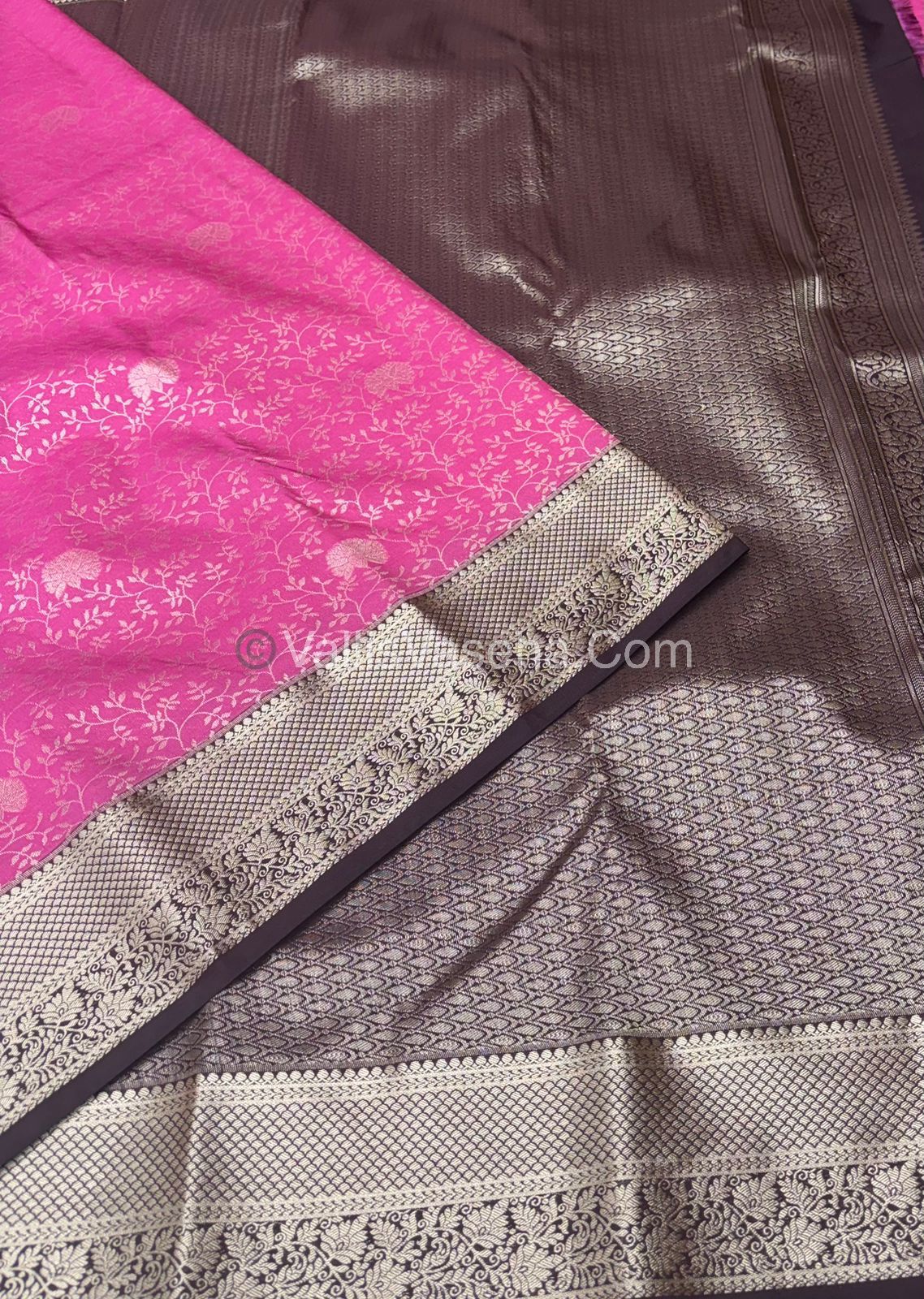 Semi Bridal Kanchipuram Silk - Pink With Brown Shade  - VVSBK001