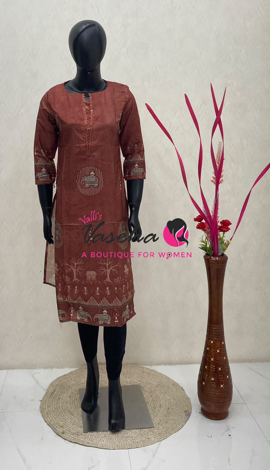 Ready Made - Semi Muslin Silk  - Straight Cut Kurti - VVRK009