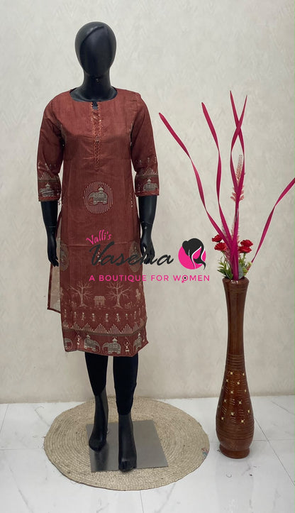 Ready Made - Semi Muslin Silk  - Straight Cut Kurti - VVRK009