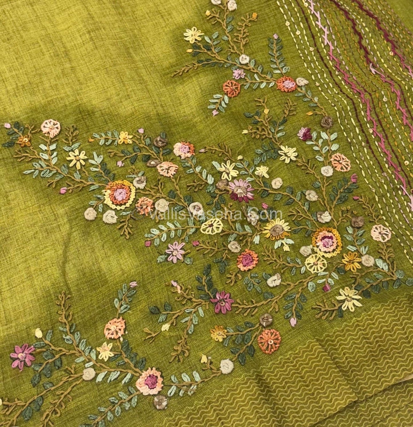 French Knot - Tissue Saree - Green Shade - VVLFN009