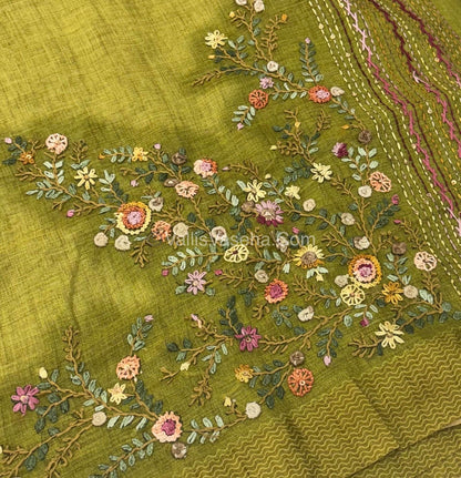 French Knot - Tissue Saree - Green Shade - VVLFN009