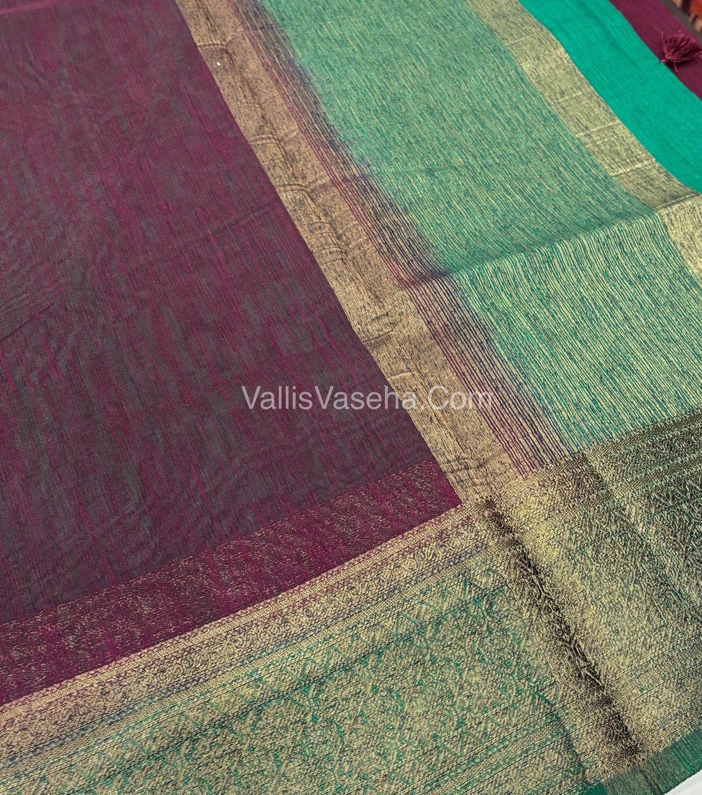 Bamboo Silk Saree - Wine With Blue Shade - VVBSS006