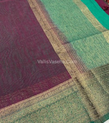 Bamboo Silk Saree - Wine With Blue Shade - VVBSS006