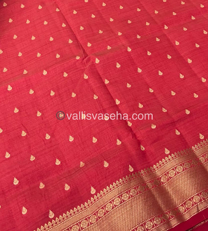Semi Tussar Silk - Grand Pallu Reddish Pink Shade - VVSTS023