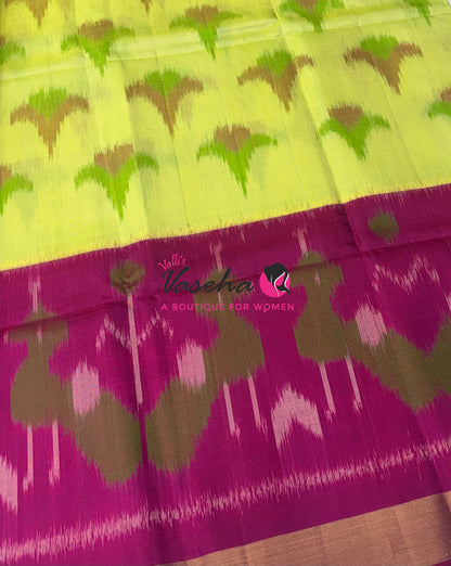 Pure Soft Silk Saree  - Pochampally Weaving - Light Yellow & Pink Combo - VVPSS110