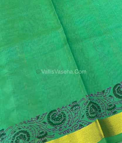Pure Printed Silk Cotton Sarees - Purplish Pink with Green - VVPSC003