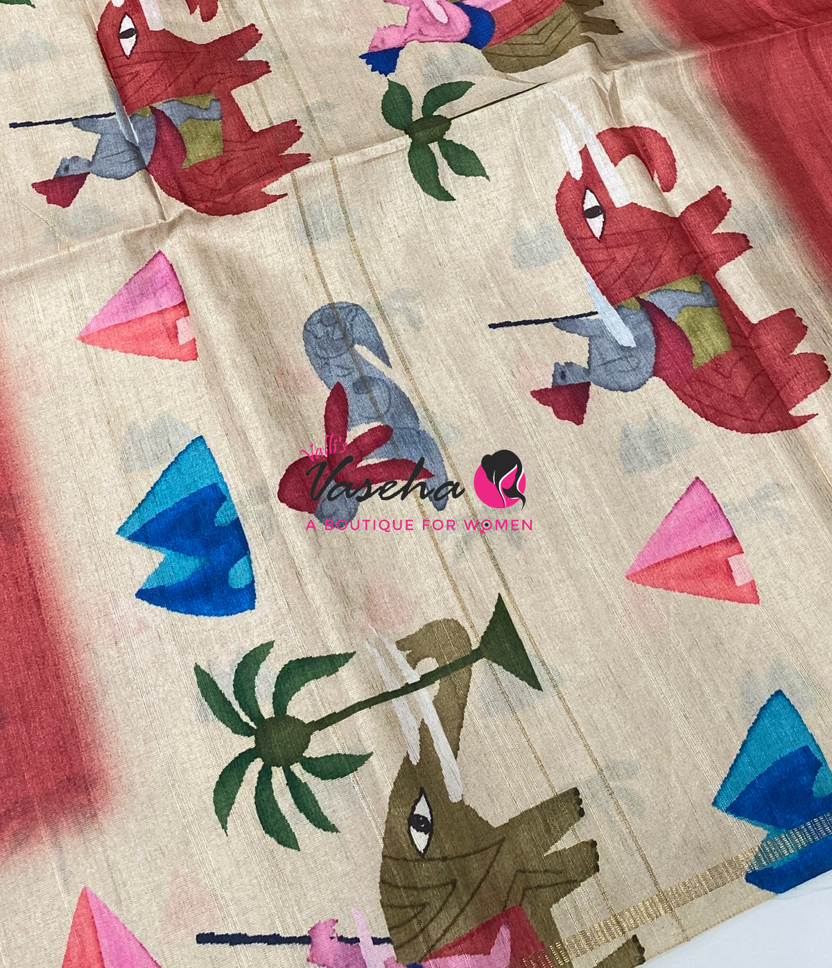Semi Matka Tussar Saree - Pichwai Design - VVSMT003