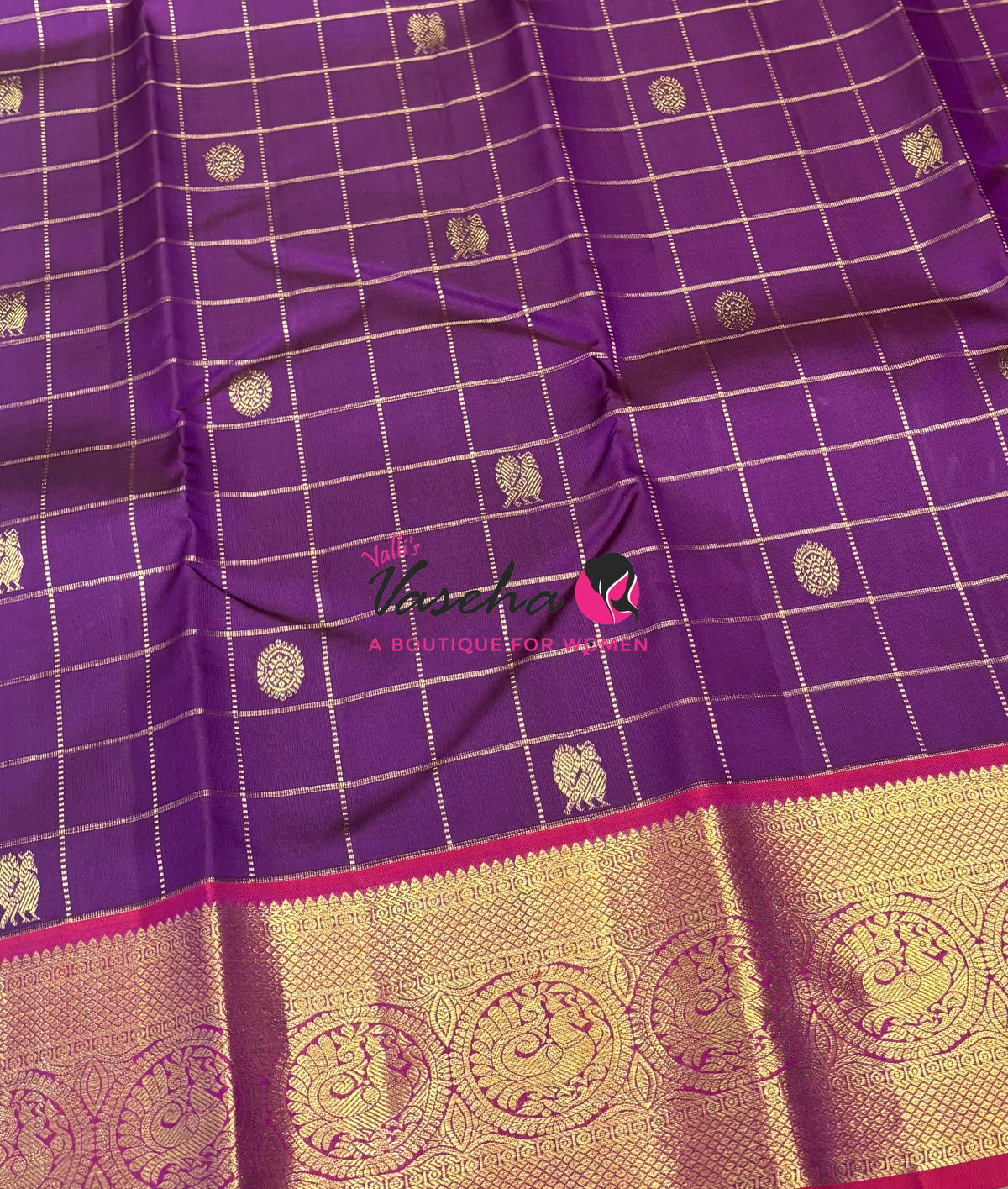 Pure Kanchipuram Silk Saree - Purple With Pinkish Red - VVPS097