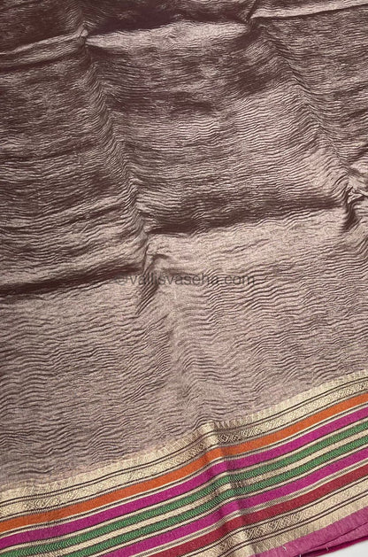 Crushed Tissue Saree - Light Grey mixed chocolate Shade - VVCTS001