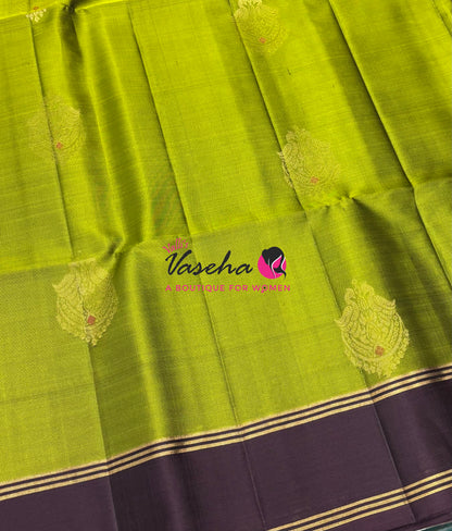 Pure Soft Silk Saree  - Green & Wine Brown Combo - VVPSS137