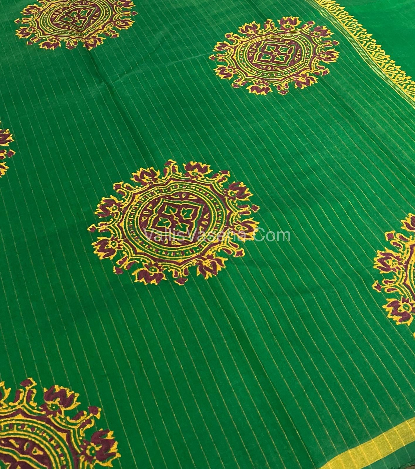 Pure Printed Silk Cotton Sarees - Orange With Green - VVPSC003