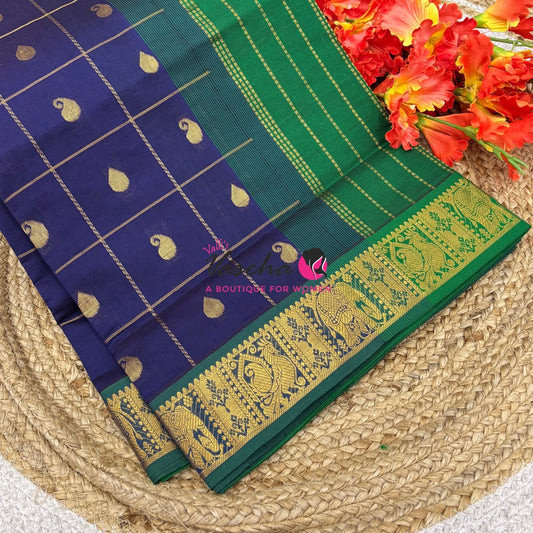 Semi Silk Cotton Saree - Checked Pattern with Butta  - VVSSC013