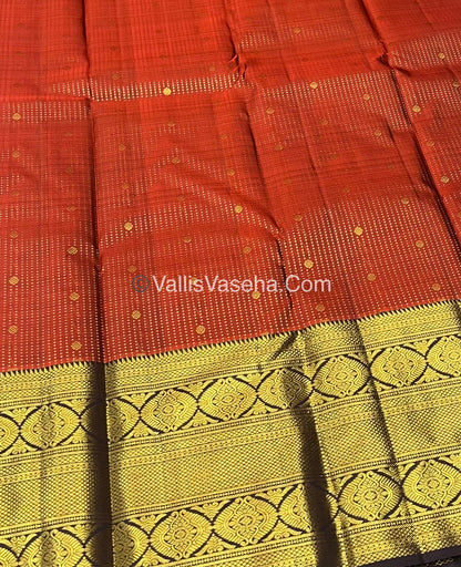 Pure Kanchipuram Silk Saree - Dark Rust Orange With Wine Brown Combo - VVPS012