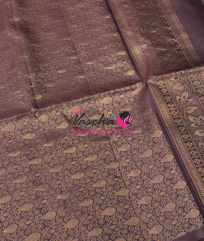 Pure Soft Silk Saree - Kind Of Grey & Wine Brown - VVPSS119