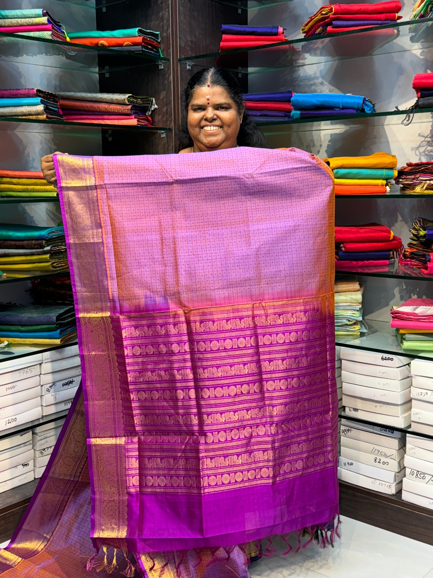 Pure Silk Cotton Saree - Double tone Onion Pink and Purple - Lakshadeepam Design - VVPLD001