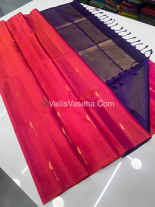 Pure Soft Silk Saree - Light weight - Border Less - Reddish Peach & Purple - VVPSS035