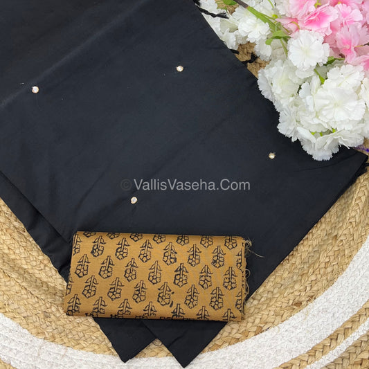 South Mixed Cotton - Mirror Work Embroidery - Black with Mustard- VVPCM002