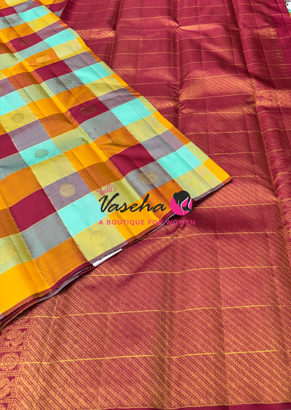Pure Kanchipuram Silk Saree - Pazhum Pazhamum Checks - VVPS017