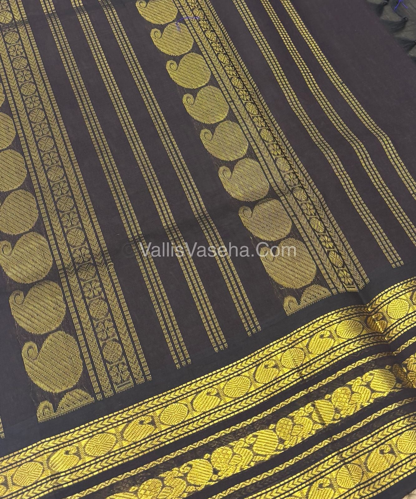 Pure Korvai Silk Cotton - Green with Brown - VVKSC025