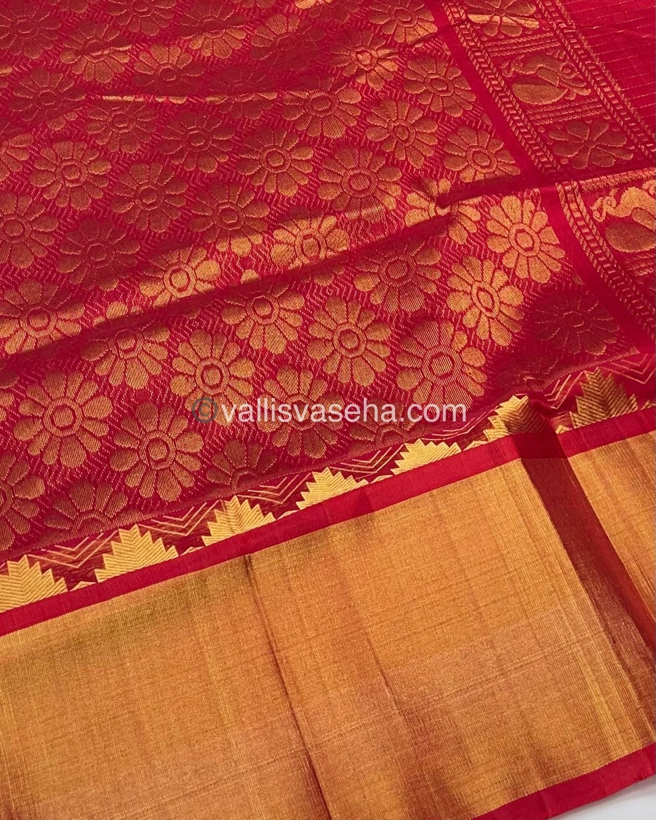 Pure Korvai Silk Cotton - Lakshadeepam Design - Short and Long border - VVKLD003