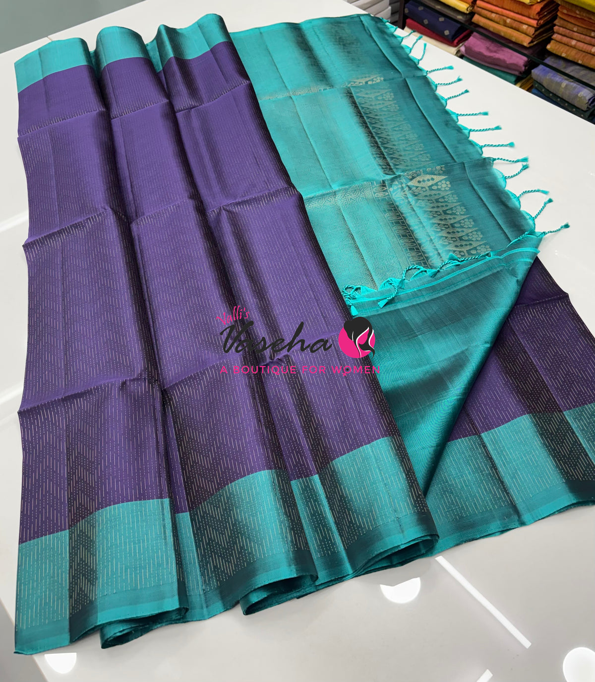 Pure Soft Silk Saree  - Vairavoosi Pattern - Violetish Purple With Blue - VVPSS095