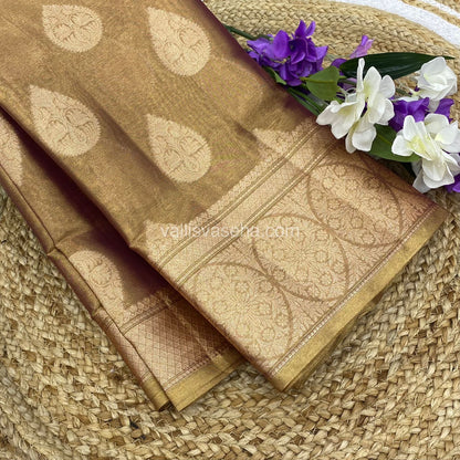 Semi Bridal Tissue Sarees - Light Copper mixed Golden Shade - VVSBT002