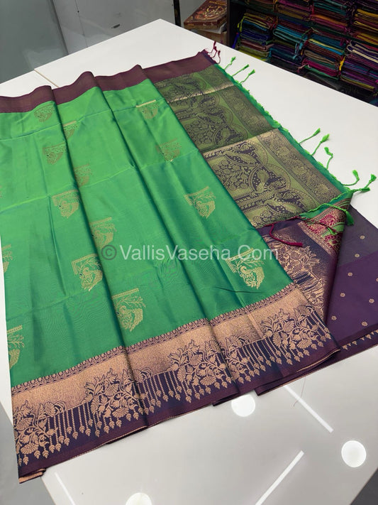 Semi Soft Silk - Green  With Purple Shade -VVSSS030 - 1